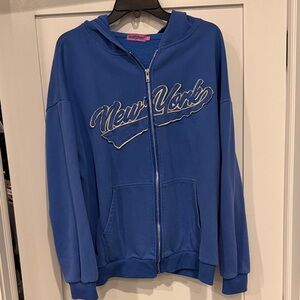 Edikted Blue Zip Hoodie with Pink Label